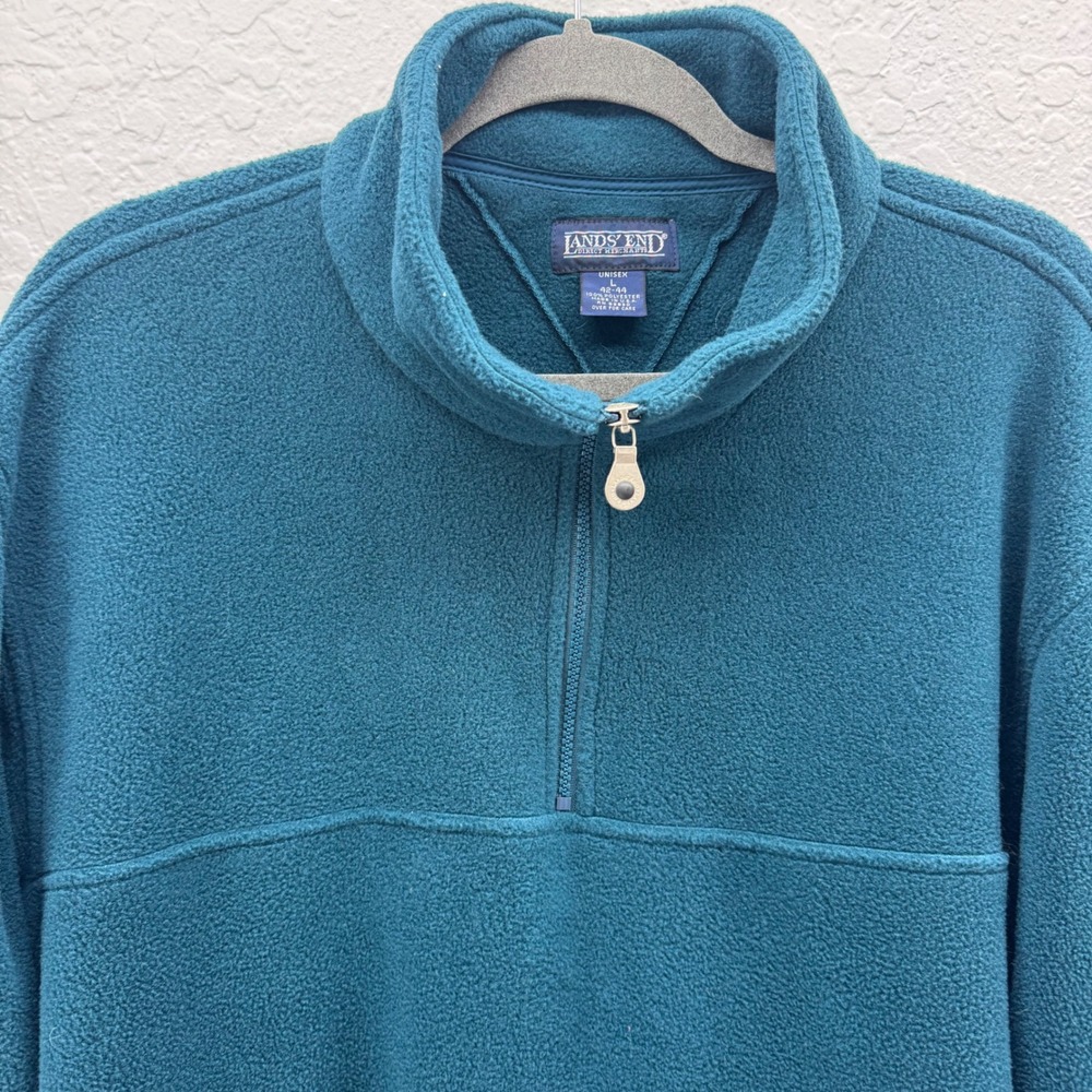 Vtg Lands' End Teal Fleece Quarter Zip Pullover USA Unisex L‎ Gorpcore Heritage